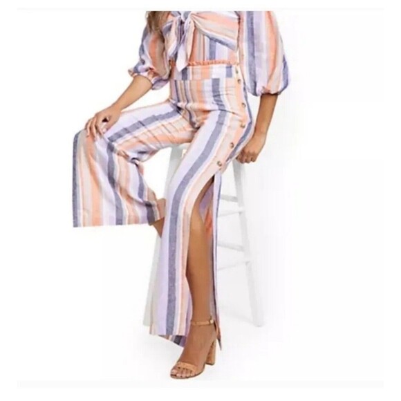 linen boho open side Button High waist Wide Leg Striped lagen Pants Large sexy - Picture 11 of 11